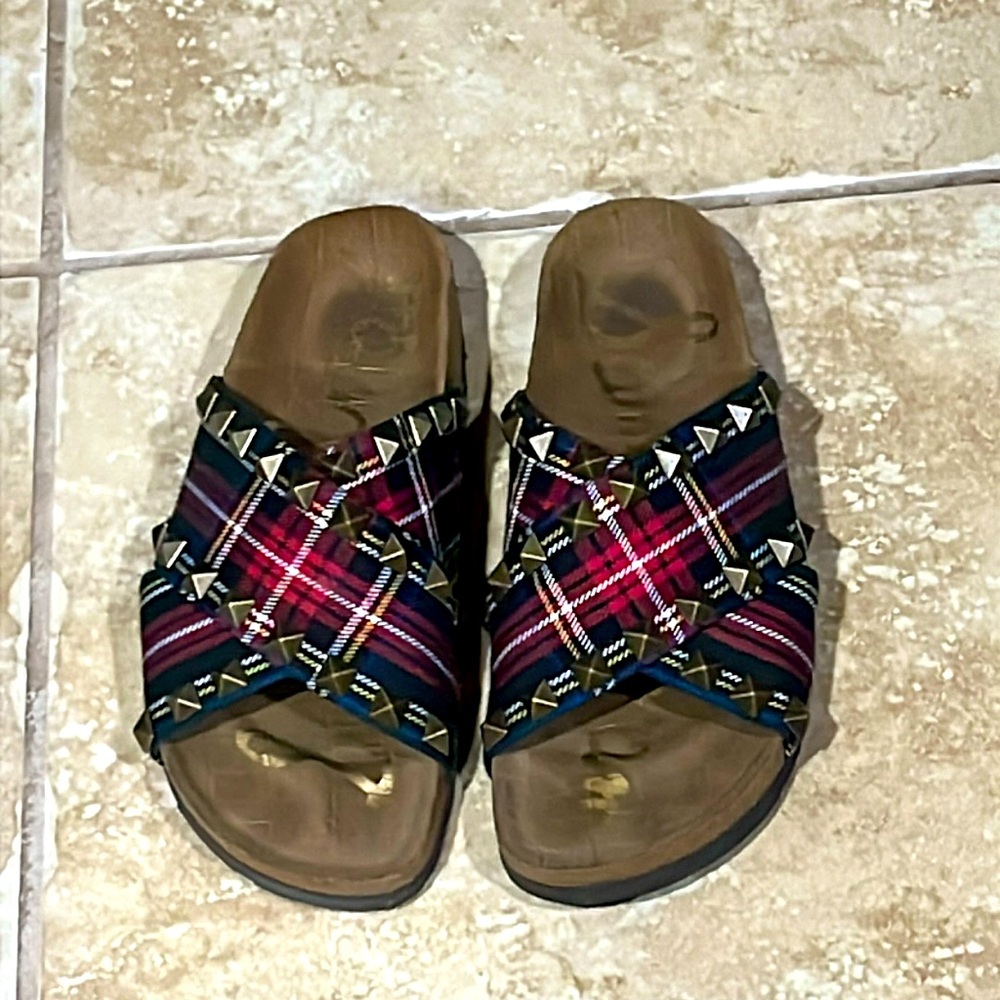 Sam Edelman shoes girls sz 5 plaid slides studded
